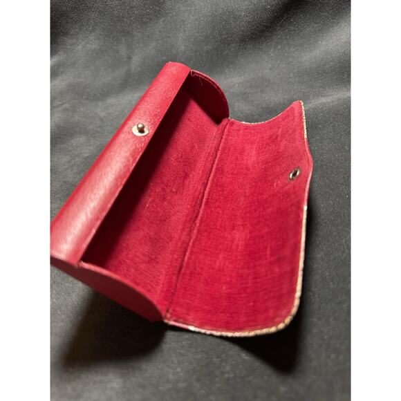 Vintage 1950s Red Hard Shell Leather Eyeglass Case Black Speckled Velvet Lined main image 12